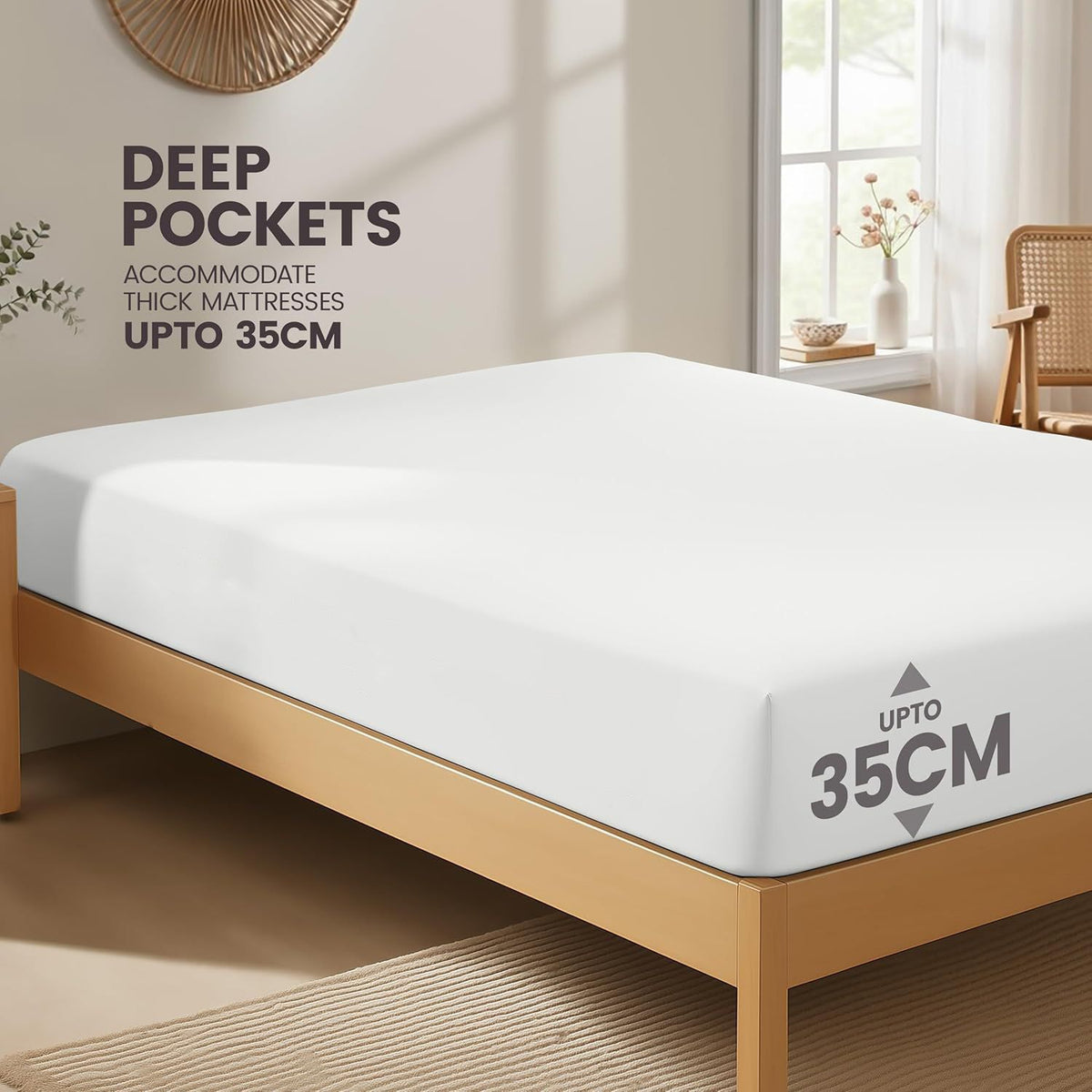Hotel Quality Fitted Sheet - 1 Piece Fitted Sheet  -Breathable Bedding - Wrinkle, Fade, Stain Resistant- 16inch/40cm Deep Pocket Fitted Bed Sheet-Wrinkle and Fade Resistant,(White,Queen)