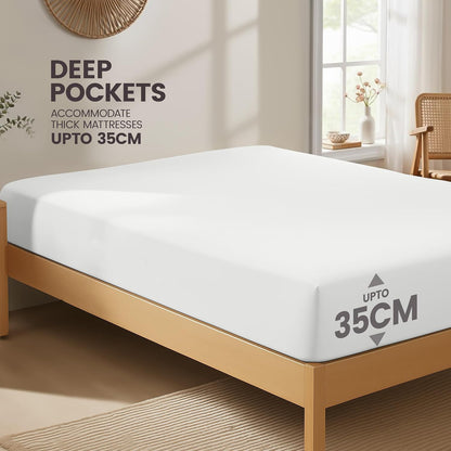 Hotel Quality Fitted Sheet - 1 Piece Fitted Sheet  -Breathable Bedding - Wrinkle, Fade, Stain Resistant- 16inch/40cm Deep Pocket Fitted Bed Sheet-Wrinkle and Fade Resistant,(White,Queen)