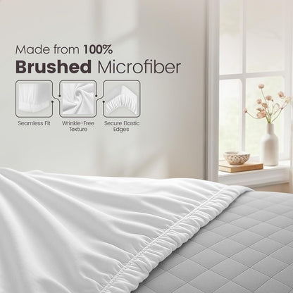 Hotel Quality Fitted Sheet - 1 Piece Fitted Sheet  -Breathable Bedding - Wrinkle, Fade, Stain Resistant- 16inch/40cm Deep Pocket Fitted Bed Sheet-Wrinkle and Fade Resistant,(White,Queen)