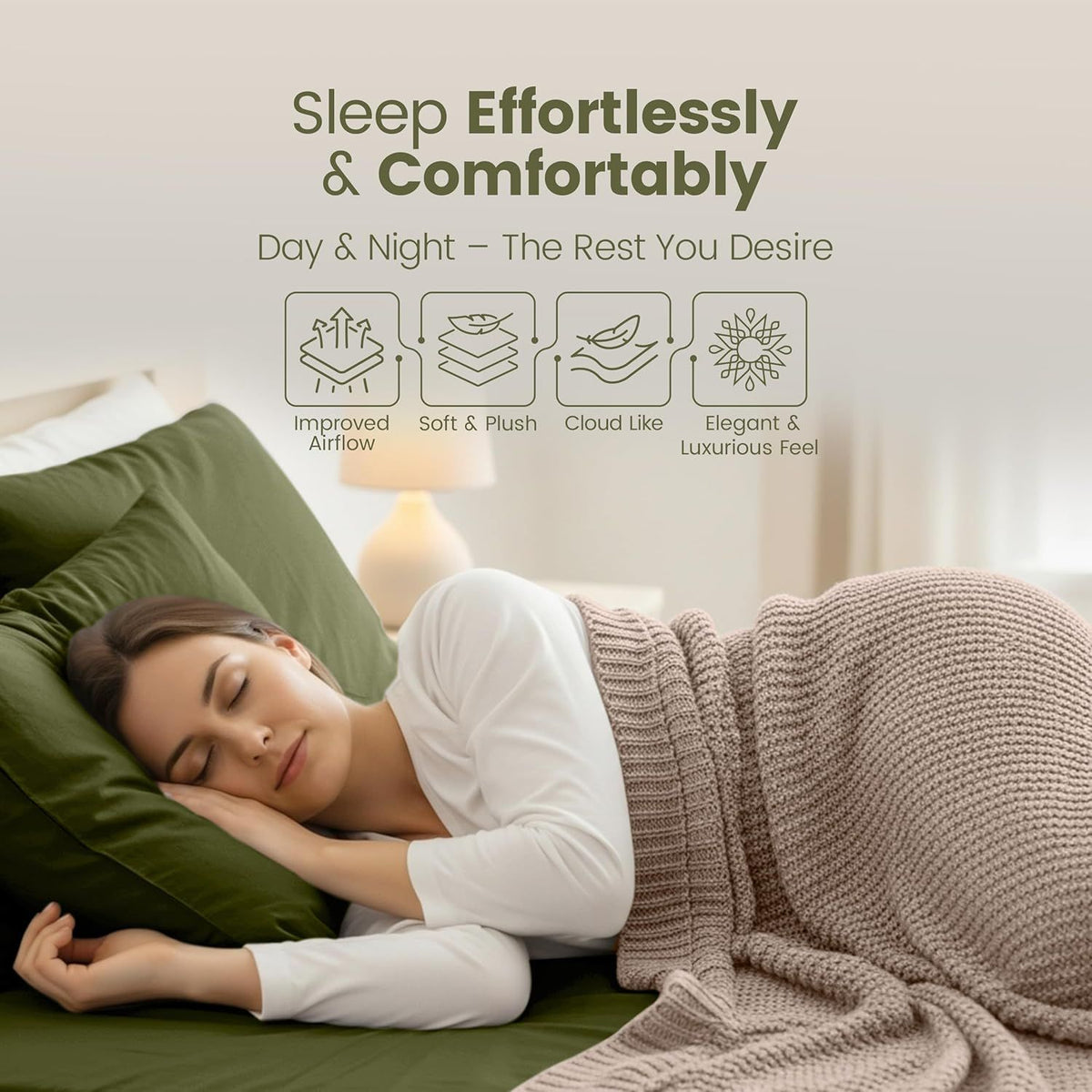 Hotel Quality Fitted Sheet - 1 Piece Fitted Sheet  -Breathable Bedding - Wrinkle, Fade, Stain Resistant- 16inch/40cm Deep Pocket Fitted Bed Sheet-Wrinkle and Fade Resistant,(Olive green,Queen)