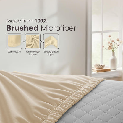 Hotel Quality Fitted Sheet - 1 Piece Fitted Sheet  -Breathable Bedding - Wrinkle, Fade, Stain Resistant- 16inch/40cm Deep Pocket Fitted Bed Sheet-Wrinkle and Fade Resistant,(Cream White,Queen)