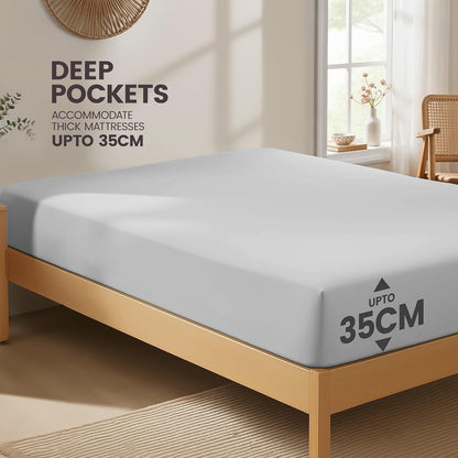 Hotel Quality Fitted Sheet - 1 Piece Fitted Sheet  -Breathable Bedding - Wrinkle, Fade, Stain Resistant- 16inch/40cm Deep Pocket Fitted Bed Sheet-Wrinkle and Fade Resistant,(Silver-gray,Queen)