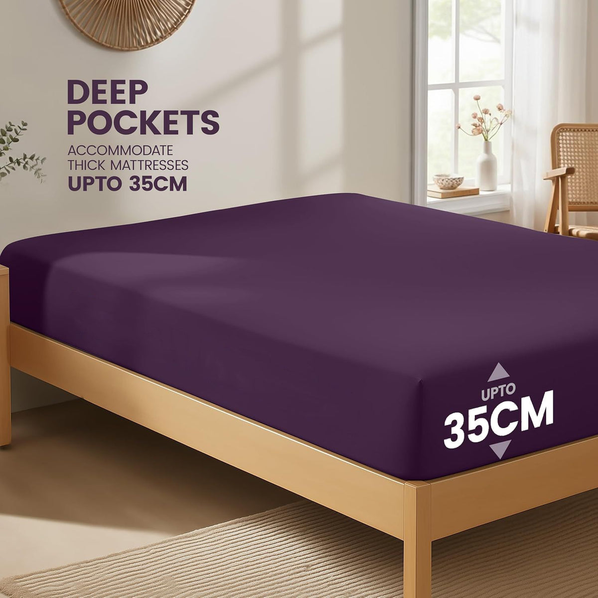 Hotel Quality Fitted Sheet - 1 Piece Fitted Sheet  -Breathable Bedding - Wrinkle, Fade, Stain Resistant- 16inch/40cm Deep Pocket Fitted Bed Sheet-Wrinkle and Fade Resistant,(Purple,Queen)