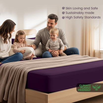 Hotel Quality Fitted Sheet - 1 Piece Fitted Sheet  -Breathable Bedding - Wrinkle, Fade, Stain Resistant- 16inch/40cm Deep Pocket Fitted Bed Sheet-Wrinkle and Fade Resistant,(Purple,Queen)