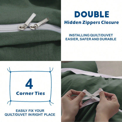 Hotel Soft Microfiber Duvet Cover Set-2000TC Quilt Cover Set & Pillowcases -1 Donna Cover Zipper Closure & 1 x Pillowcases-Breathable Bedding - Wrinkle, Fade, Stain Resistant(Olive green,Super King)