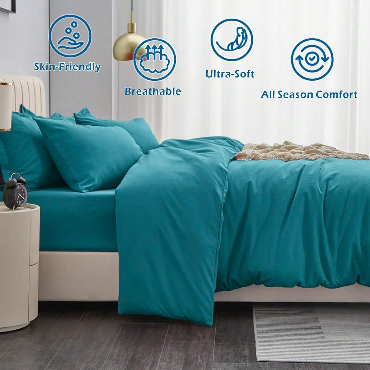 Hotel Soft Microfiber Duvet Cover Set-2000TC Quilt Cover Set & Pillowcases -1 Donna Cover Zipper Closure & 1 x Pillowcases-Breathable Bedding - Wrinkle, Fade, Stain Resistant(Biscay blue,Super King)