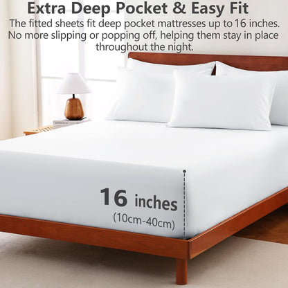 Hotel Soft Bed Sheet Set- Bedding Sheets & Pillowcases -Breathable Bedding - Wrinkle, Fade, Stain Resistant-Deep Pocket Flat Fitted Bed Sheet Set(Raw white,Super King)