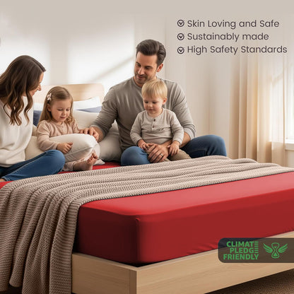 Hotel Quality Fitted Sheet - 1 Piece Fitted Sheet  -Breathable Bedding - Wrinkle, Fade, Stain Resistant- 16inch/40cm Deep Pocket Fitted Bed Sheet-Wrinkle and Fade Resistant,(Red,Super King)
