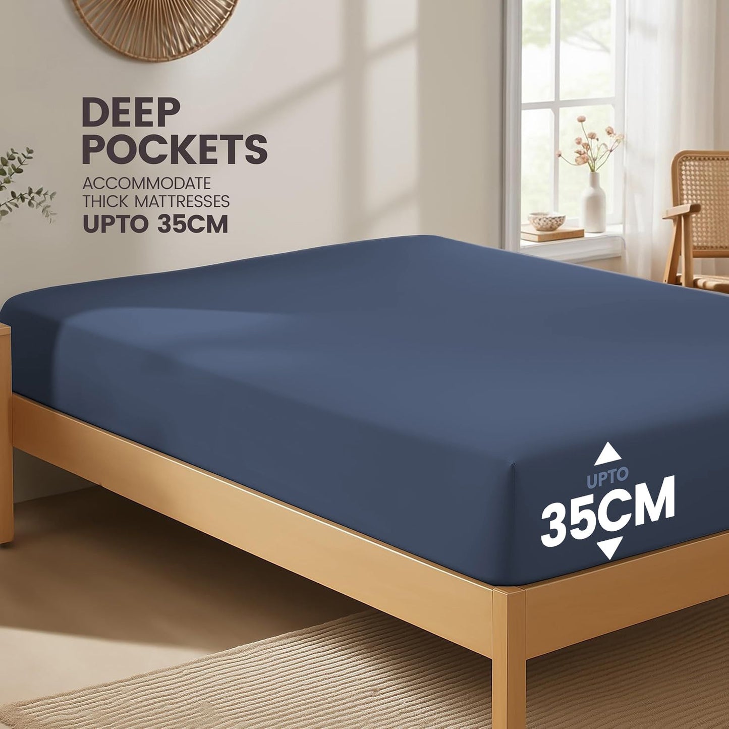 Hotel Quality Fitted Sheet - 1 Piece Fitted Sheet  -Breathable Bedding - Wrinkle, Fade, Stain Resistant- 16inch/40cm Deep Pocket Fitted Bed Sheet-Wrinkle and Fade Resistant,(Navy,Super King)