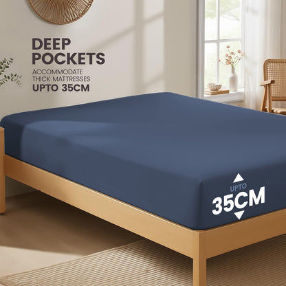 Hotel Quality Fitted Sheet - 1 Piece Fitted Sheet  -Breathable Bedding - Wrinkle, Fade, Stain Resistant- 16inch/40cm Deep Pocket Fitted Bed Sheet-Wrinkle and Fade Resistant,(Navy,Super King)
