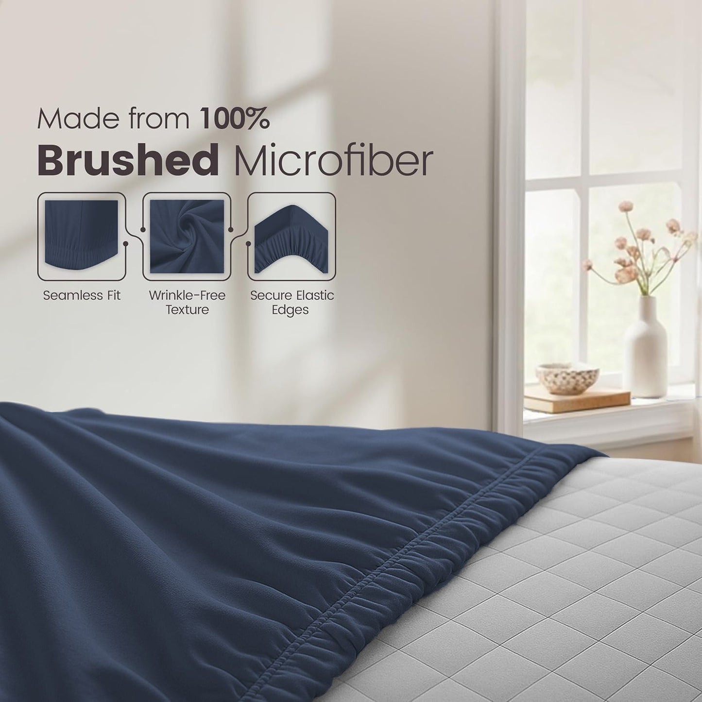 Hotel Quality Fitted Sheet - 1 Piece Fitted Sheet  -Breathable Bedding - Wrinkle, Fade, Stain Resistant- 16inch/40cm Deep Pocket Fitted Bed Sheet-Wrinkle and Fade Resistant,(Navy,Super King)