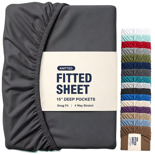 Hotel Quality Fitted Sheet - 1 Piece Fitted Sheet  -Breathable Bedding - Wrinkle, Fade, Stain Resistant- 16inch/40cm Deep Pocket Fitted Bed Sheet-Wrinkle and Fade Resistant,(Dark gray,Super King)