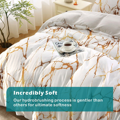 3 Piece Hotel Soft Microfiber Quilt Cover Set-2000TC Duvet/Donna Cover Set & Pillowcases -1 Quilt Cover Zipper Closure & 1 x Pillowcases-Breathable Bedding - Wrinkle, Fade, Stain Resistant(Marble Gleam,Double)