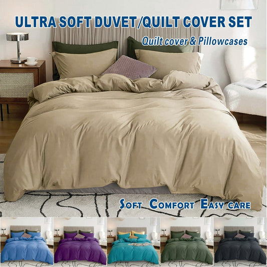 3 Piece Hotel Soft Microfiber Quilt Cover Set-2000TC Duvet/Donna Cover Set & Pillowcases -1 Quilt Cover Zipper Closure & 1 x Pillowcases-Breathable Bedding - Wrinkle, Fade, Stain Resistant(Camel Beige,Double)