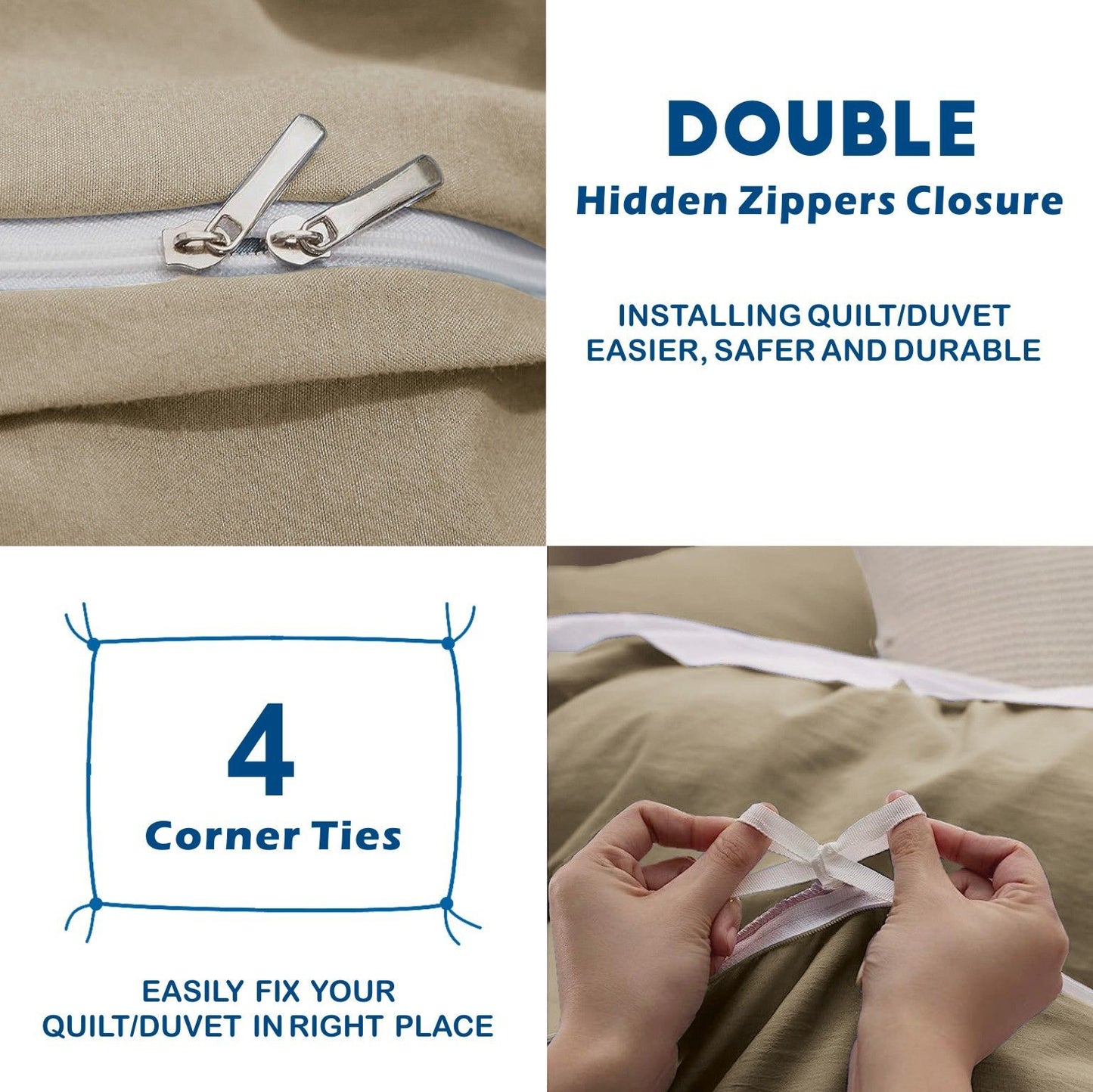 3 Piece Hotel Soft Microfiber Quilt Cover Set-2000TC Duvet/Donna Cover Set & Pillowcases -1 Quilt Cover Zipper Closure & 1 x Pillowcases-Breathable Bedding - Wrinkle, Fade, Stain Resistant(Camel Beige,King)