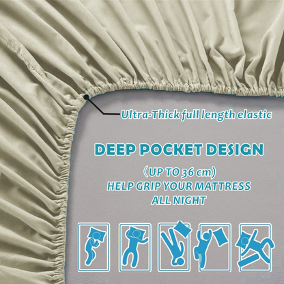 Hotel Quality Fitted Sheet - 1 Piece Fitted Sheet  -Breathable Bedding - Wrinkle, Fade, Stain Resistant- 16inch/40cm Deep Pocket Fitted Bed Sheet-Wrinkle and Fade Resistant,(Cream White,King)
