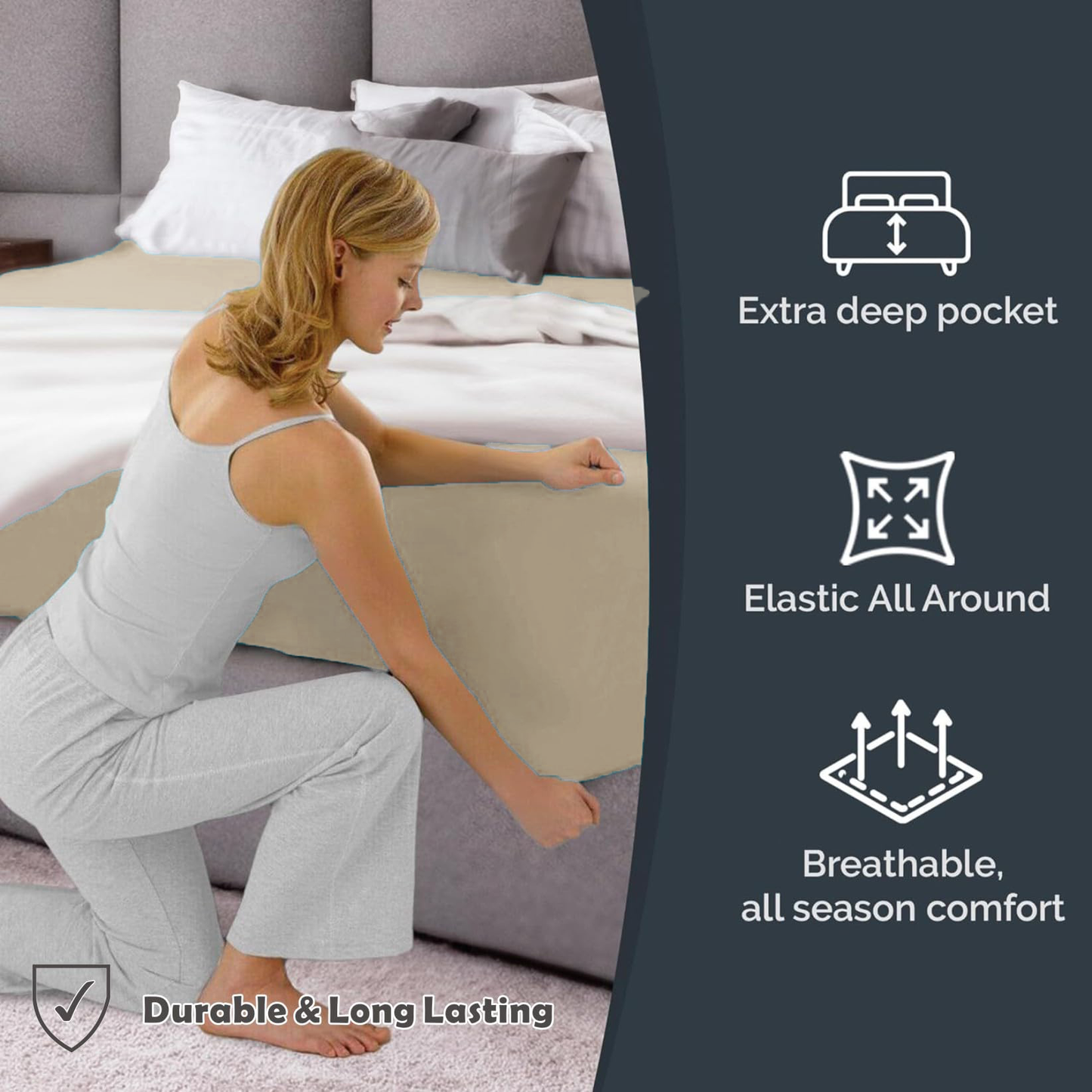 Hotel Quality Fitted Sheet - 1 Piece Fitted Sheet  -Breathable Bedding - Wrinkle, Fade, Stain Resistant- 16inch/40cm Deep Pocket Fitted Bed Sheet-Wrinkle and Fade Resistant,(Cream White,King)