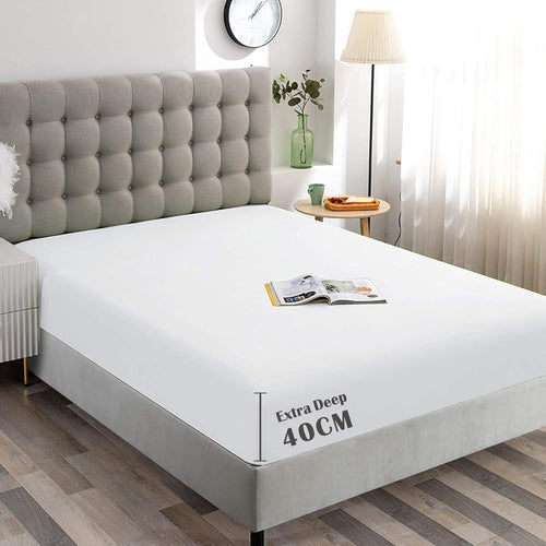 Hotel Quality Fitted Sheet - 1 Piece Fitted Sheet  -Breathable Bedding - Wrinkle, Fade, Stain Resistant- 16inch/40cm Deep Pocket Fitted Bed Sheet-Wrinkle and Fade Resistant,(White,King Single)