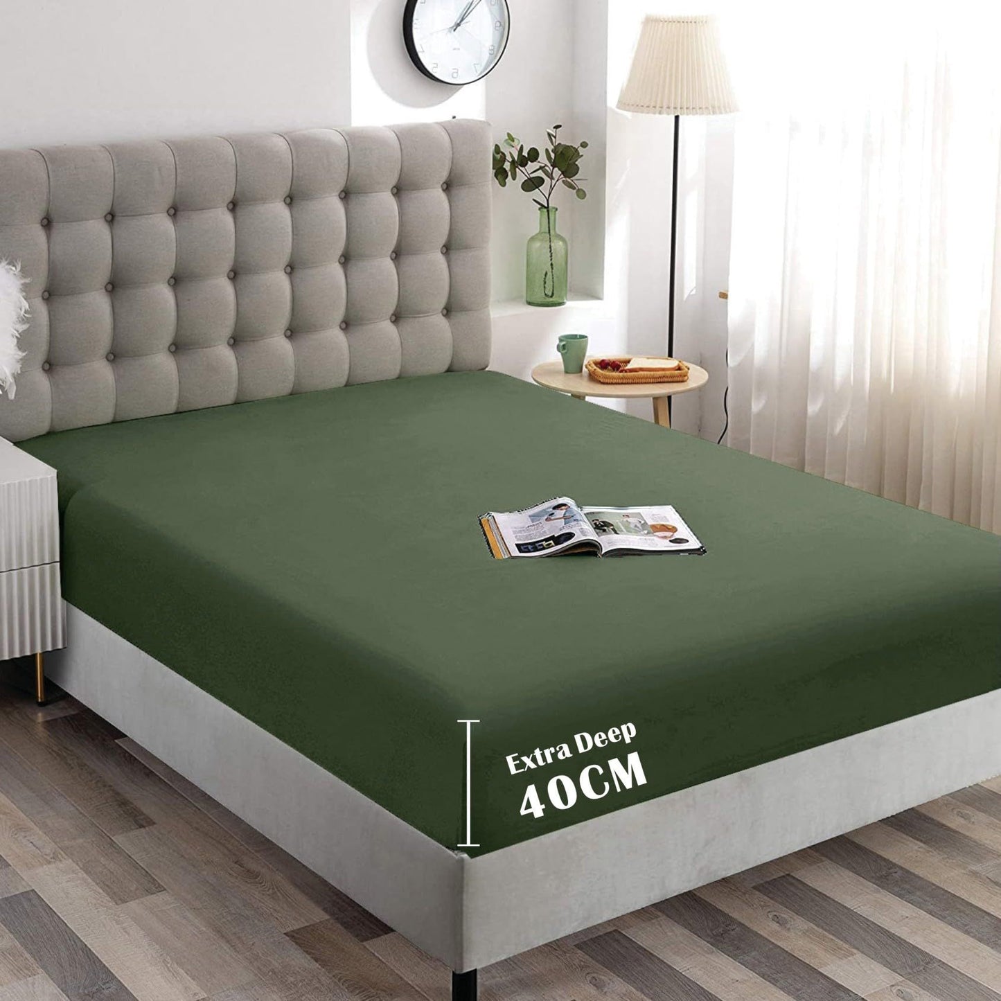 Hotel Quality Fitted Sheet - 1 Piece Fitted Sheet  -Breathable Bedding - Wrinkle, Fade, Stain Resistant- 16inch/40cm Deep Pocket Fitted Bed Sheet-Wrinkle and Fade Resistant,(Olive green,King Single)