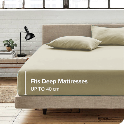 Hotel Quality Fitted Sheet - 1 Piece Fitted Sheet  -Breathable Bedding - Wrinkle, Fade, Stain Resistant- 16inch/40cm Deep Pocket Fitted Bed Sheet-Wrinkle and Fade Resistant,(Cream White,King Single)