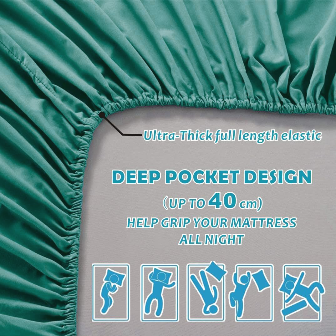 Hotel Quality Fitted Sheet - 1 Piece Fitted Sheet  -Breathable Bedding - Wrinkle, Fade, Stain Resistant- 16inch/40cm Deep Pocket Fitted Bed Sheet-Wrinkle and Fade Resistant,(Biscay blue,King Single)