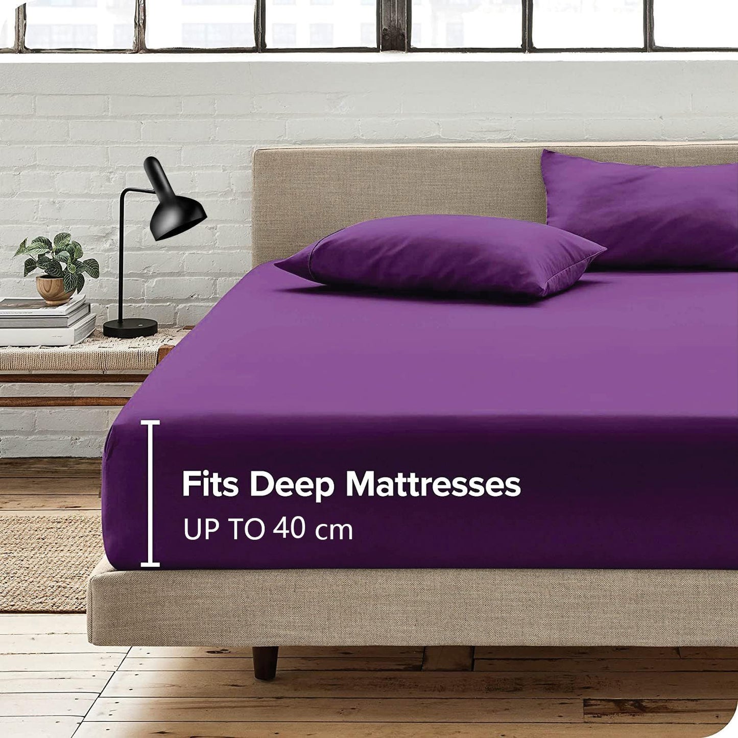 Hotel Quality Fitted Sheet - 1 Piece Fitted Sheet  -Breathable Bedding - Wrinkle, Fade, Stain Resistant- 16inch/40cm Deep Pocket Fitted Bed Sheet-Wrinkle and Fade Resistant,(Purple,King Single)