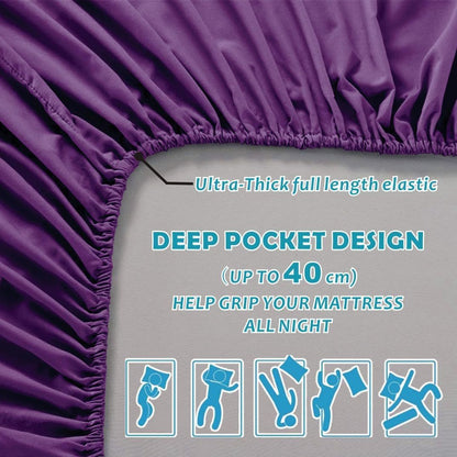 Hotel Quality Fitted Sheet - 1 Piece Fitted Sheet  -Breathable Bedding - Wrinkle, Fade, Stain Resistant- 16inch/40cm Deep Pocket Fitted Bed Sheet-Wrinkle and Fade Resistant,(Purple,King Single)