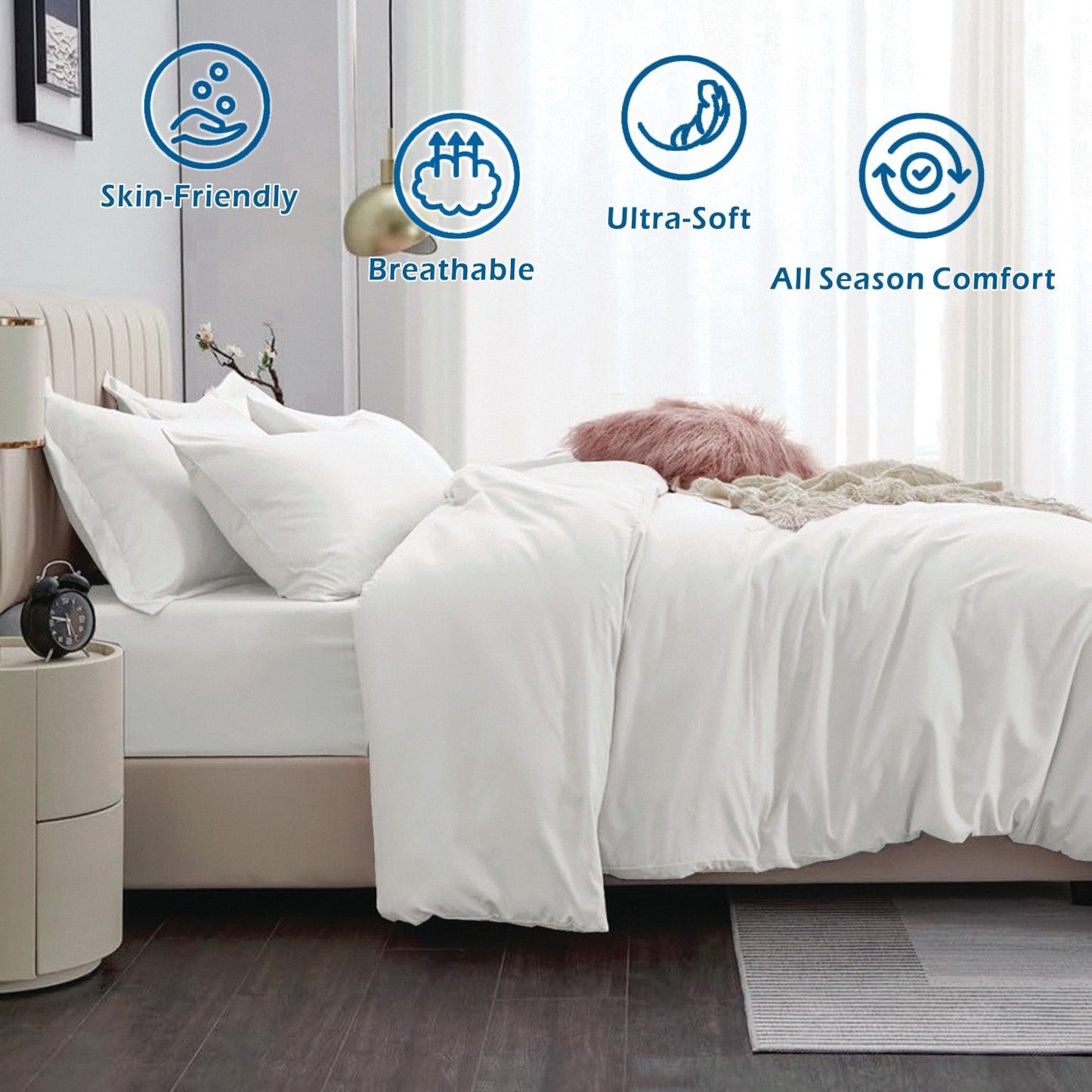 3 Piece Hotel Soft Microfiber Quilt Cover Set-2000TC Duvet/Donna Cover Set & Pillowcases -1 Quilt Cover Zipper Closure & 1 x Pillowcases-Breathable Bedding - Wrinkle, Fade, Stain Resistant(Raw white,Queen)
