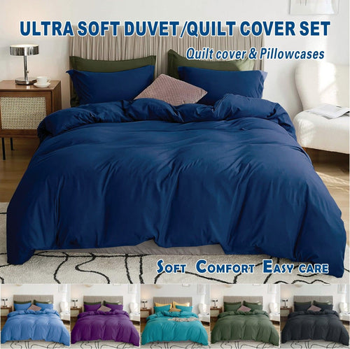 3 Piece Hotel Soft Microfiber Quilt Cover Set-2000TC Duvet/Donna Cover Set & Pillowcases -1 Quilt Cover Zipper Closure & 1 x Pillowcases-Breathable Bedding - Wrinkle, Fade, Stain Resistant(Navy,Queen)