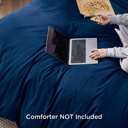 3 Piece Hotel Soft Microfiber Quilt Cover Set-2000TC Duvet/Donna Cover Set & Pillowcases -1 Quilt Cover Zipper Closure & 1 x Pillowcases-Breathable Bedding - Wrinkle, Fade, Stain Resistant(Navy,Queen)