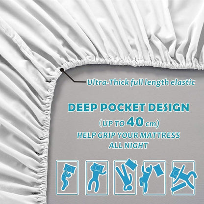 Hotel Quality Fitted Sheet - 1 Piece Fitted Sheet  -Breathable Bedding - Wrinkle, Fade, Stain Resistant- 16inch/40cm Deep Pocket Fitted Bed Sheet-Wrinkle and Fade Resistant,(White,Queen)
