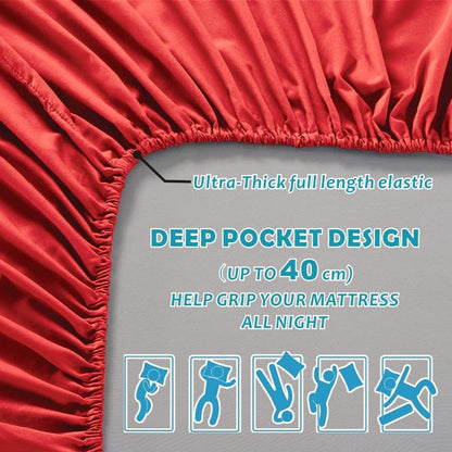 Hotel Quality Fitted Sheet - 1 Piece Fitted Sheet  -Breathable Bedding - Wrinkle, Fade, Stain Resistant- 16inch/40cm Deep Pocket Fitted Bed Sheet-Wrinkle and Fade Resistant,(Red,Queen)
