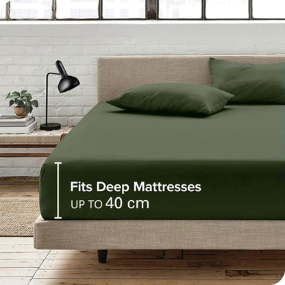 Hotel Quality Fitted Sheet - 1 Piece Fitted Sheet  -Breathable Bedding - Wrinkle, Fade, Stain Resistant- 16inch/40cm Deep Pocket Fitted Bed Sheet-Wrinkle and Fade Resistant,(Olive green,Queen)
