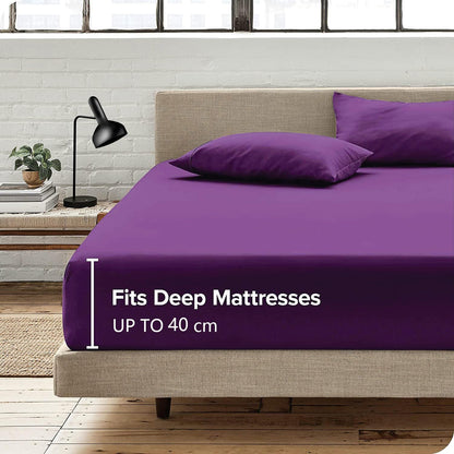 Hotel Quality Fitted Sheet - 1 Piece Fitted Sheet  -Breathable Bedding - Wrinkle, Fade, Stain Resistant- 16inch/40cm Deep Pocket Fitted Bed Sheet-Wrinkle and Fade Resistant,(Purple,Queen)