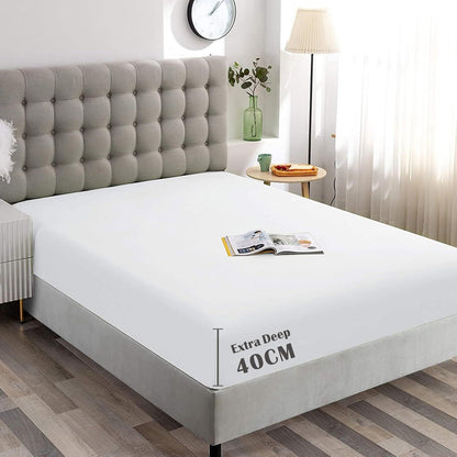 Hotel Quality Fitted Sheet - 1 Piece Fitted Sheet  -Breathable Bedding - Wrinkle, Fade, Stain Resistant- 16inch/40cm Deep Pocket Fitted Bed Sheet-Wrinkle and Fade Resistant,(White,Super King)