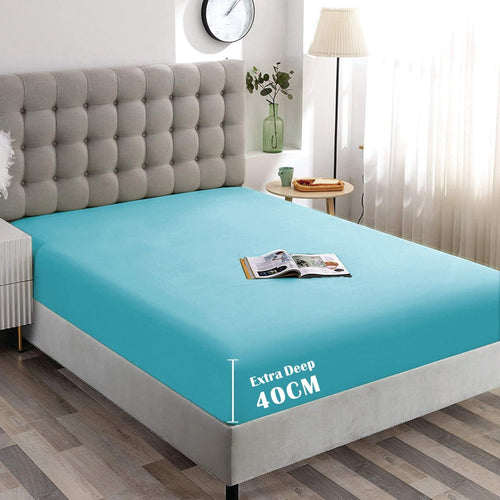 Hotel Quality Fitted Sheet - 1 Piece Fitted Sheet  -Breathable Bedding - Wrinkle, Fade, Stain Resistant- 16inch/40cm Deep Pocket Fitted Bed Sheet-Wrinkle and Fade Resistant,(Ice blue,Super King)