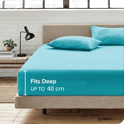 Hotel Quality Fitted Sheet - 1 Piece Fitted Sheet  -Breathable Bedding - Wrinkle, Fade, Stain Resistant- 16inch/40cm Deep Pocket Fitted Bed Sheet-Wrinkle and Fade Resistant,(Ice blue,Super King)