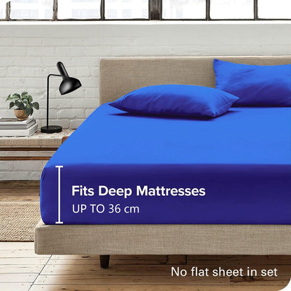 Hotel Quality Fitted Sheet - 1 Piece Fitted Sheet  -Breathable Bedding - Wrinkle, Fade, Stain Resistant- 16inch/40cm Deep Pocket Fitted Bed Sheet-Wrinkle and Fade Resistant,(Royal blue,Super King)