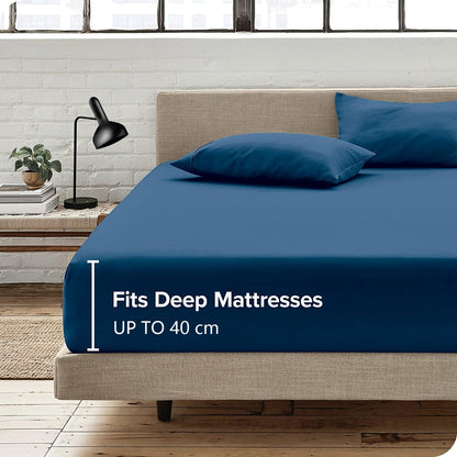 Hotel Quality Fitted Sheet - 1 Piece Fitted Sheet  -Breathable Bedding - Wrinkle, Fade, Stain Resistant- 16inch/40cm Deep Pocket Fitted Bed Sheet-Wrinkle and Fade Resistant,(Navy,Super King)