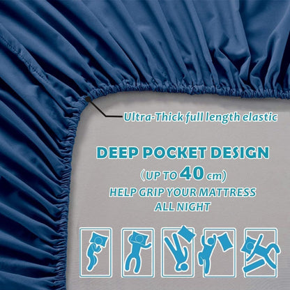 Hotel Quality Fitted Sheet - 1 Piece Fitted Sheet  -Breathable Bedding - Wrinkle, Fade, Stain Resistant- 16inch/40cm Deep Pocket Fitted Bed Sheet-Wrinkle and Fade Resistant,(Navy,Super King)