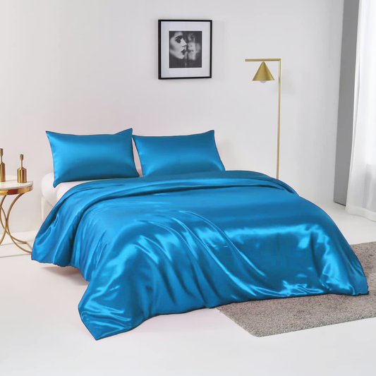Satin Quilt cover Set Hotel 3 Pieces Quilt cover with Pillowcase, Art Silk Bedding Set-Luxury Soft Silky pillowcase for Hair and Skin, Similar to Silk Duvet/Donna Cover Set- 3 Pieces(King,Ocean)