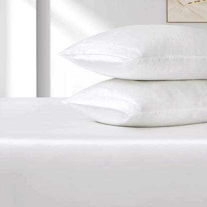 Satin Fitted Sheet Set Hotel 3 Pieces Fitted Sheet with Pillowcase, Art Silk Bedding Set-Luxury Soft Silky Sheets for Hair and Skin, Similar to Silk Fitted Sheets Set 3 Pieces(King,White)