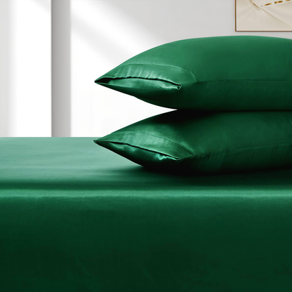 Satin Fitted Sheet Set Hotel 3 Pieces Fitted Sheet with Pillowcase, Art Silk Bedding Set-Luxury Soft Silky Sheets for Hair and Skin, Similar to Silk Fitted Sheets Set 3 Pieces(King,Green)