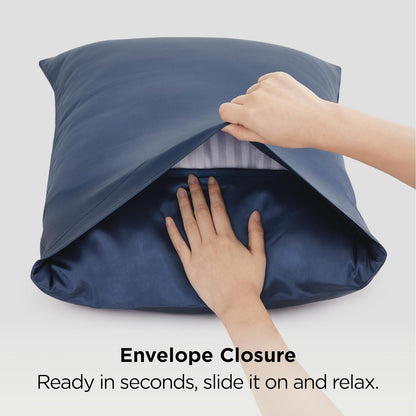 Silk Pillowcase for Hair and Skin Mulberry Silk Pillowcase Soft Breathable Smooth Both Sided Natural Silk Pillowcase with Envelope pocket Beauty Sleep Silk Pillow Case for Gift (2 Pack, Standard, Navy)