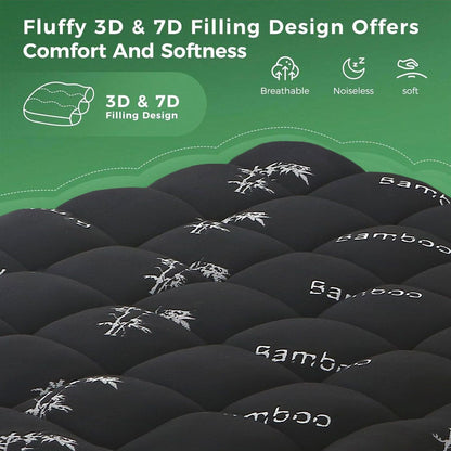 800GSM Mattress Topper Viscose Derived from Bamboo, Thick Pillowtop Fitted Mattress Cover with 45cm Deep Skirt - Machine Washable Hypoallergenic(Double,Black)