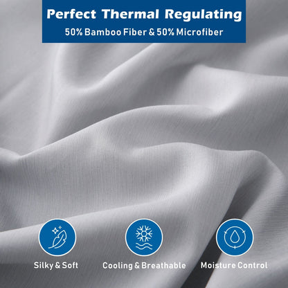4 Piece Hotel Bamboo Cooling Sheet Set -Ultra Soft 2000TC Breathable Bed Sheets Set with 37 Centimetre Deep Pocket-Cooling Sheets for Hot Sleepers(Silver-gray,Double)
