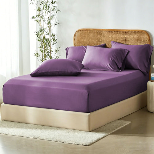 3 Piece Hotel Bamboo Cooling Fitted Sheet Set & Pillowcase -Ultra Soft 2000TC Breathable Fitted Bed Sheets Set with 37 Centimetre Deep Pocket-Cooling Sheets for Hot Sleepers(Purple,King)