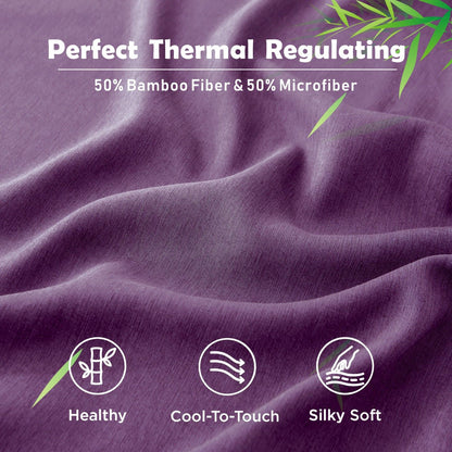 3 Piece Hotel Bamboo Cooling Fitted Sheet Set & Pillowcase -Ultra Soft 2000TC Breathable Fitted Bed Sheets Set with 37 Centimetre Deep Pocket-Cooling Sheets for Hot Sleepers(Purple,King)