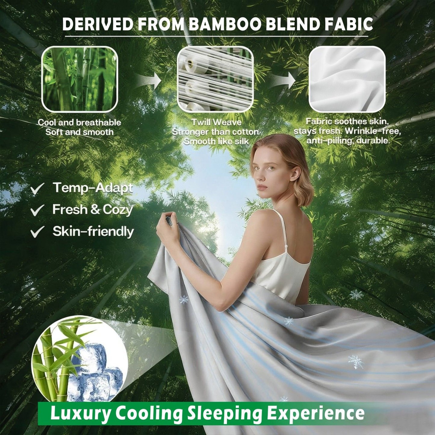 4 Piece Hotel Bamboo Cooling Sheet Set -Ultra Soft 2000TC Breathable Bed Sheets Set with 37 Centimetre Deep Pocket-Cooling Sheets for Hot Sleepers(Silver-gray,King)