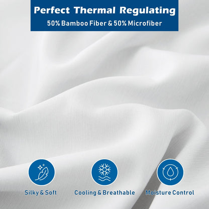 3 Piece Hotel Bamboo Cooling Sheet Set -Ultra Soft 2000TC Breathable Bed Sheets Set with 37 Centimetre Deep Pocket-Cooling Sheets for Hot Sleepers(White,King Single)